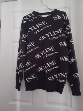 Skyline By Baumann Black & White Mens Size L Logo Crewneck Sweater